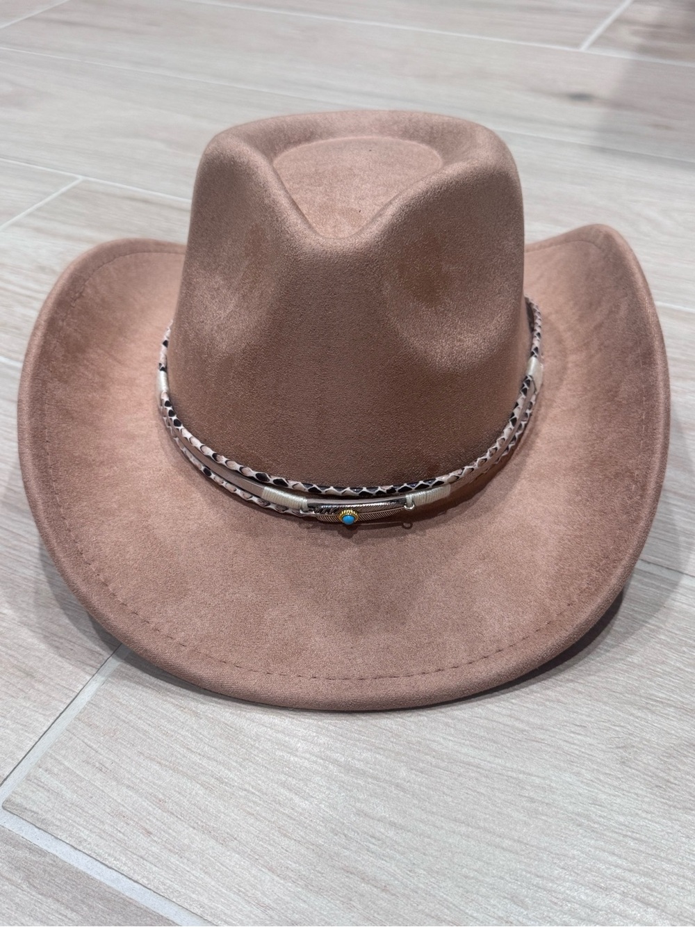 Suede Cowboy Hat with Braided Band - Taupe